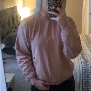 Distressed cold shoulder crew neck